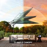 3 m Banana Parasol with Crank Handle, 8 Ribs & Cross Base, Dark Green