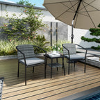 3pc Wicker Bistro Set with Cushions and 2-Tier Glass Table, Dark Grey