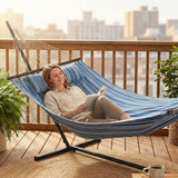 Outdoor Hammock with Stand, Detachable Pillow and Spreader Bars, Blue