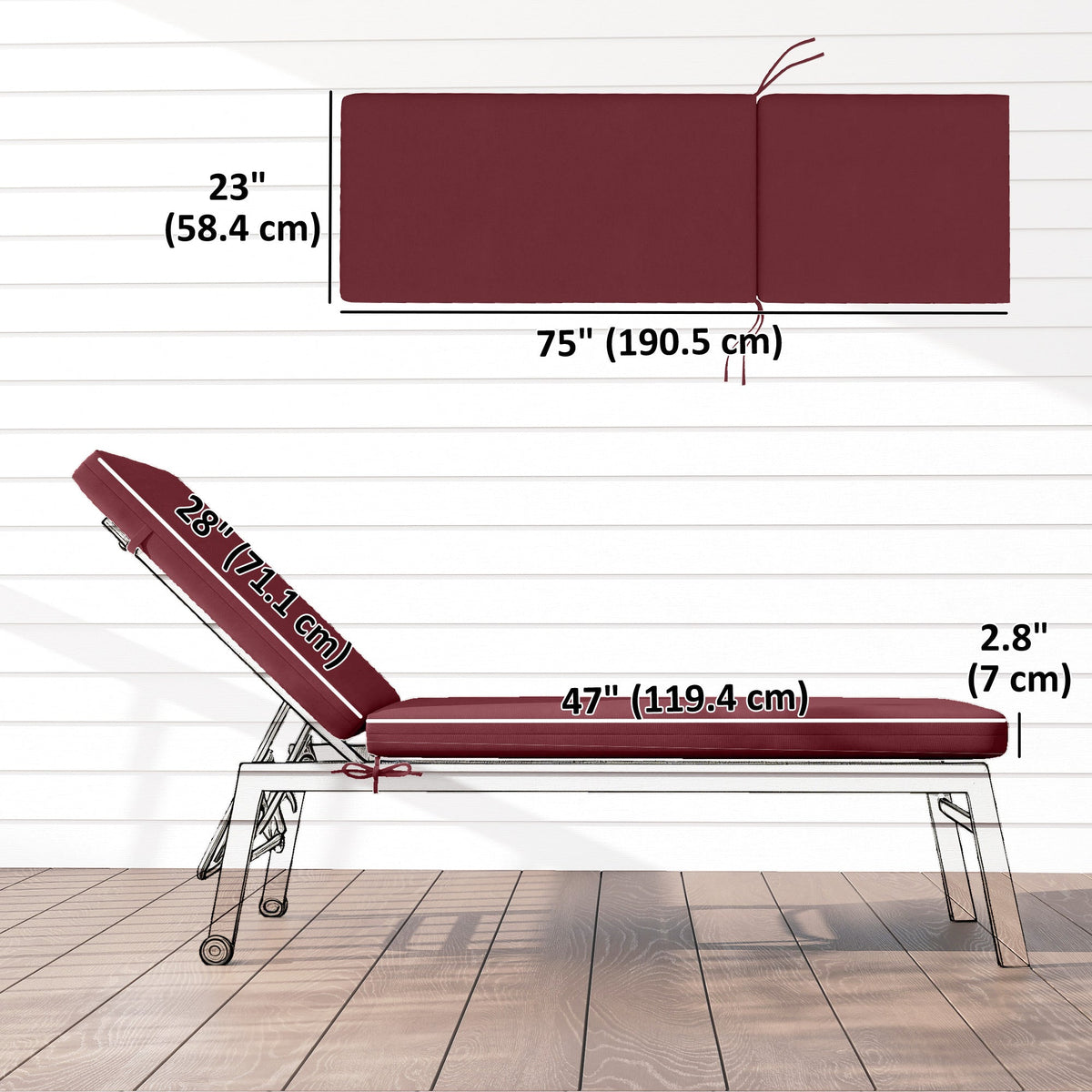 2pc Patio Chair Cushion Set with Ties for Indoor or Outdoor, Wine Red
