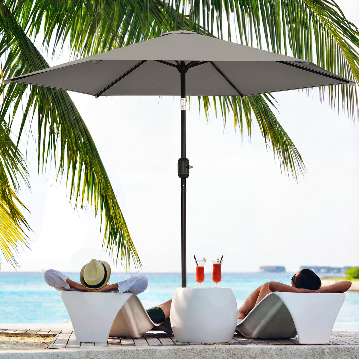 2.6 m Garden Parasol with Tilt, Crank, Vent & Aluminium Pole, Light Grey
