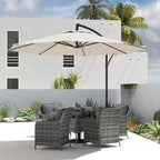 3 m Banana Parasol with Crank Handle, 8 Ribs & Cross Base, Cream White