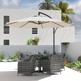 3 m Banana Parasol with Crank Handle, 8 Ribs & Cross Base, Cream White