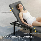 Pair of Wicker Chaise Loungers with 5-Level Backrest & Cushion, Light Grey