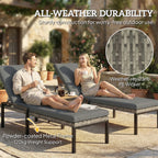 Pair of Wicker Chaise Loungers with 5-Level Backrest & Cushion, Light Grey