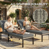 Pair of Wicker Chaise Loungers with 5-Level Backrest & Cushion, Light Grey