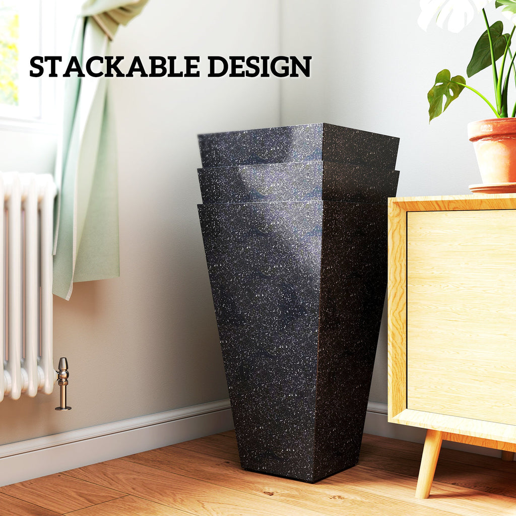 3-Piece 28" Tall Planters with Drainage Holes, Black