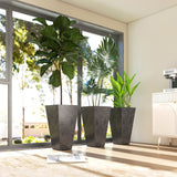 3-Piece 28" Tall Planters with Drainage Holes, Black