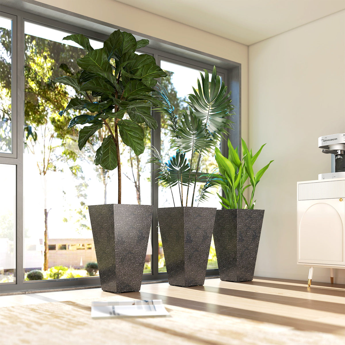 3-Piece 28" Tall Planters with Drainage Holes, Black