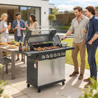 6+1 Burner Gas BBQ Grill with Cabinet and Viewing Window, Silver Tone