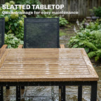 7-Piece Outdoor Dining Set with Slatted Rectangle Table and 6 Mesh Chairs, Black