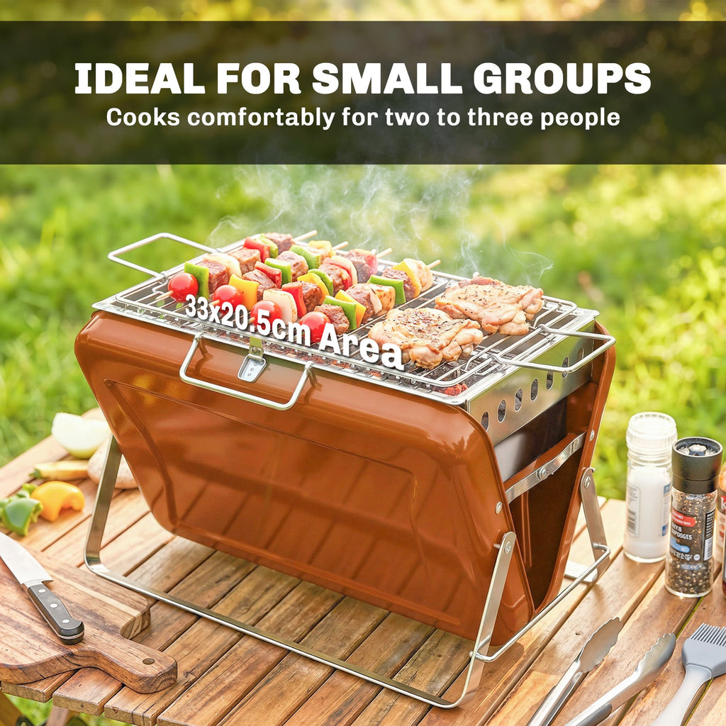 Folding Portable Charcoal BBQ Grill with Handle and Foldable Legs, Orange