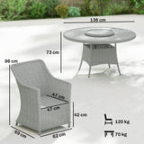 6 Seater Rattan Dining Set with Lazy Susan and Marble Effect Table, Grey
