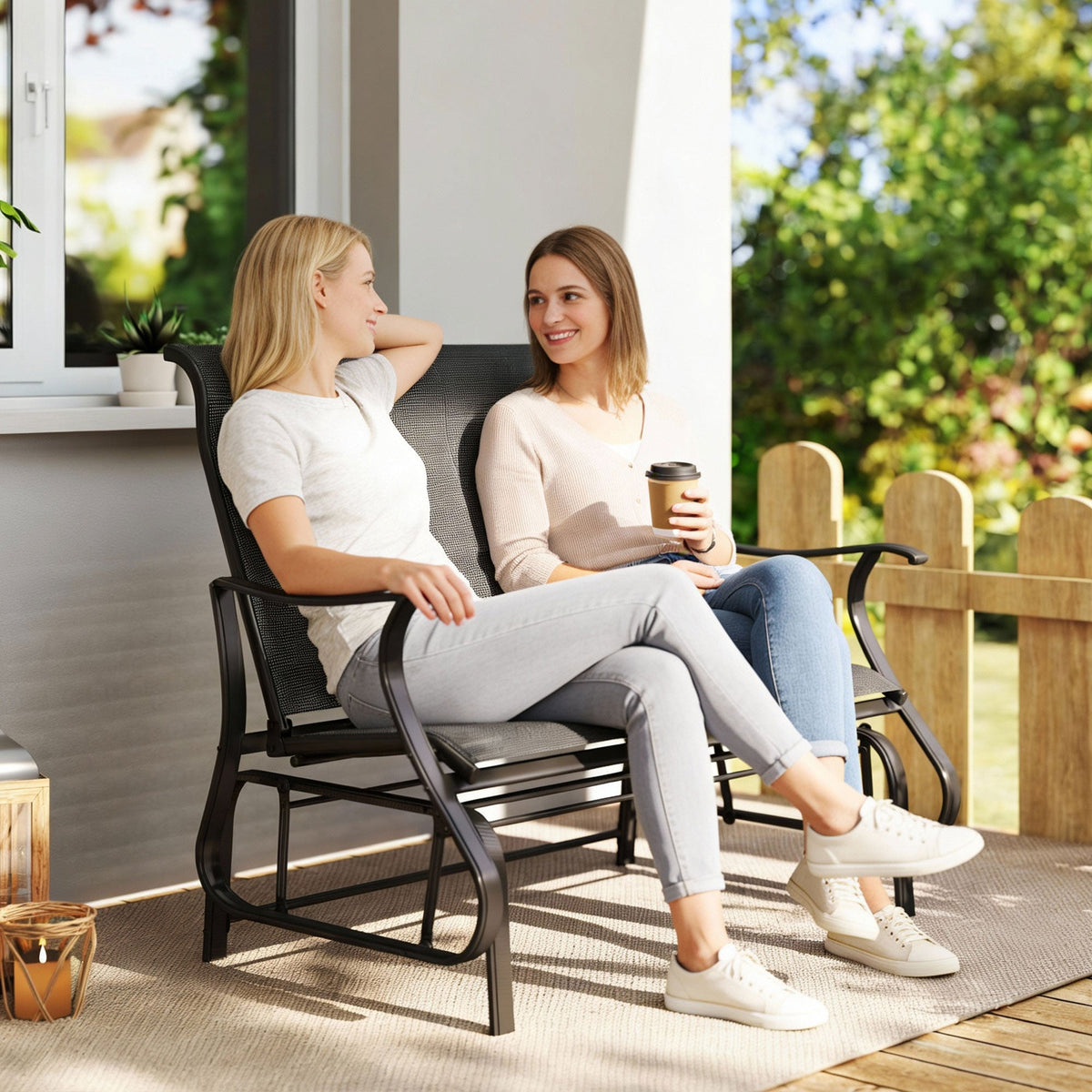 2-Person Patio Glider Chair with Mesh Seat and Backrest, Black
