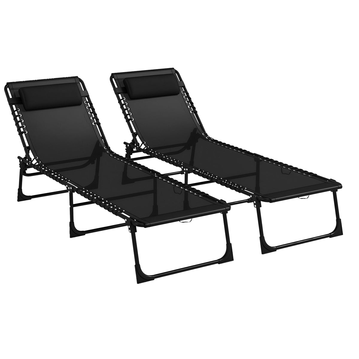 2-Piece Folding Chaise Lounge Set for Poolside or Beach, Black