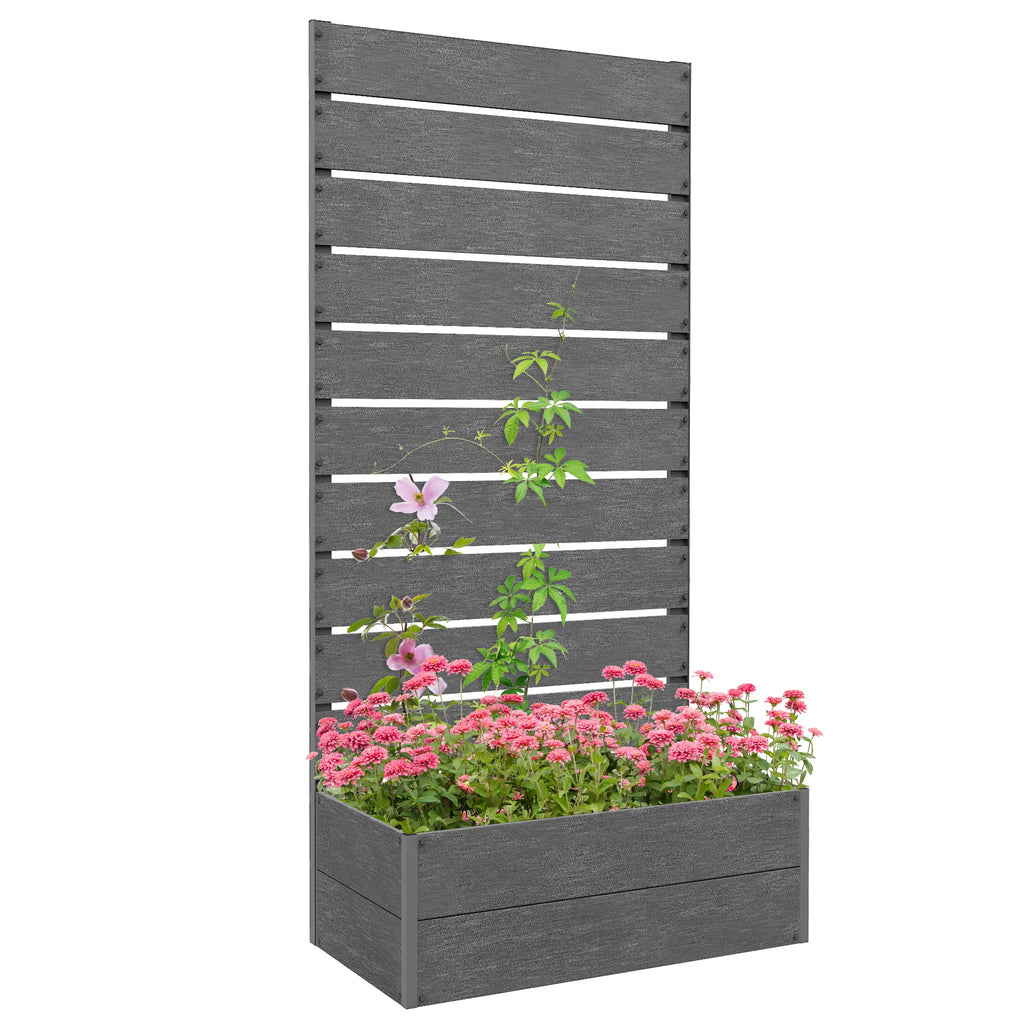 28" x 15" x 59" Raised Garden Bed with Trellis, Dark Grey