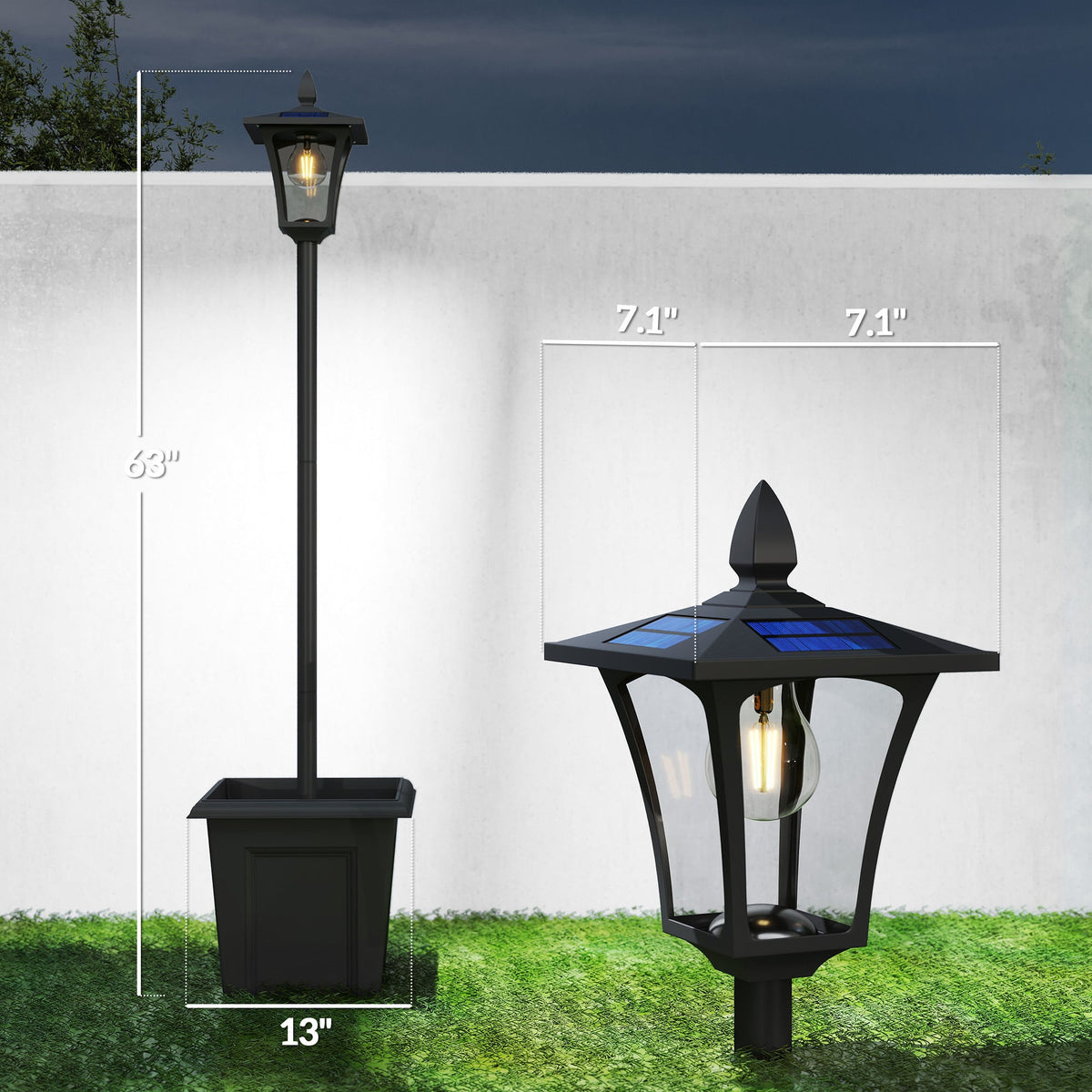 63" Solar Lamp Post Lights 2 Pack with Planter, Waterproof LED, Black