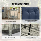 5 Piece Rattan Reclining Chair Set with Footstool and Glass Table, Dark Blue