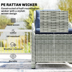 5 Piece Rattan Reclining Chair Set with Footstool and Glass Table, Dark Blue