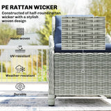 5 Piece Rattan Reclining Chair Set with Footstool and Glass Table, Dark Blue