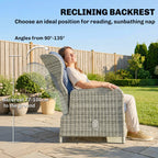 5 Piece Rattan Reclining Chair Set with Footstool and Glass Table, Dark Blue