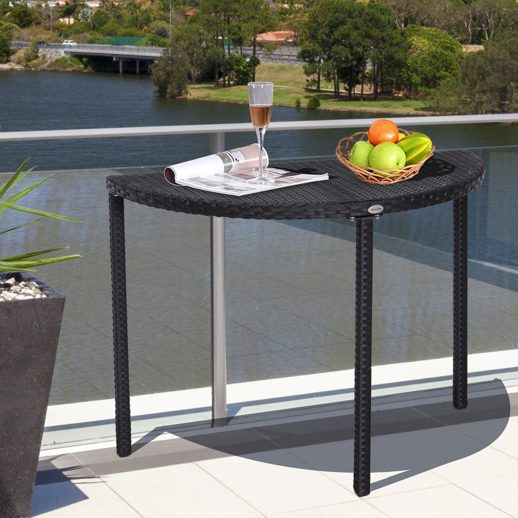 39.4" Half Round PE Rattan Side Table with Metal Frame, Black