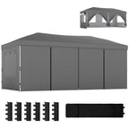 3 x 6 m Pop Up Gazebo with 6 Sidewalls, Wheeled Bag & Sandbags, Dark Grey