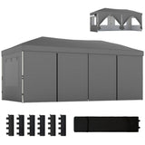 3 x 6 m Pop Up Gazebo with 6 Sidewalls, Wheeled Bag & Sandbags, Dark Grey