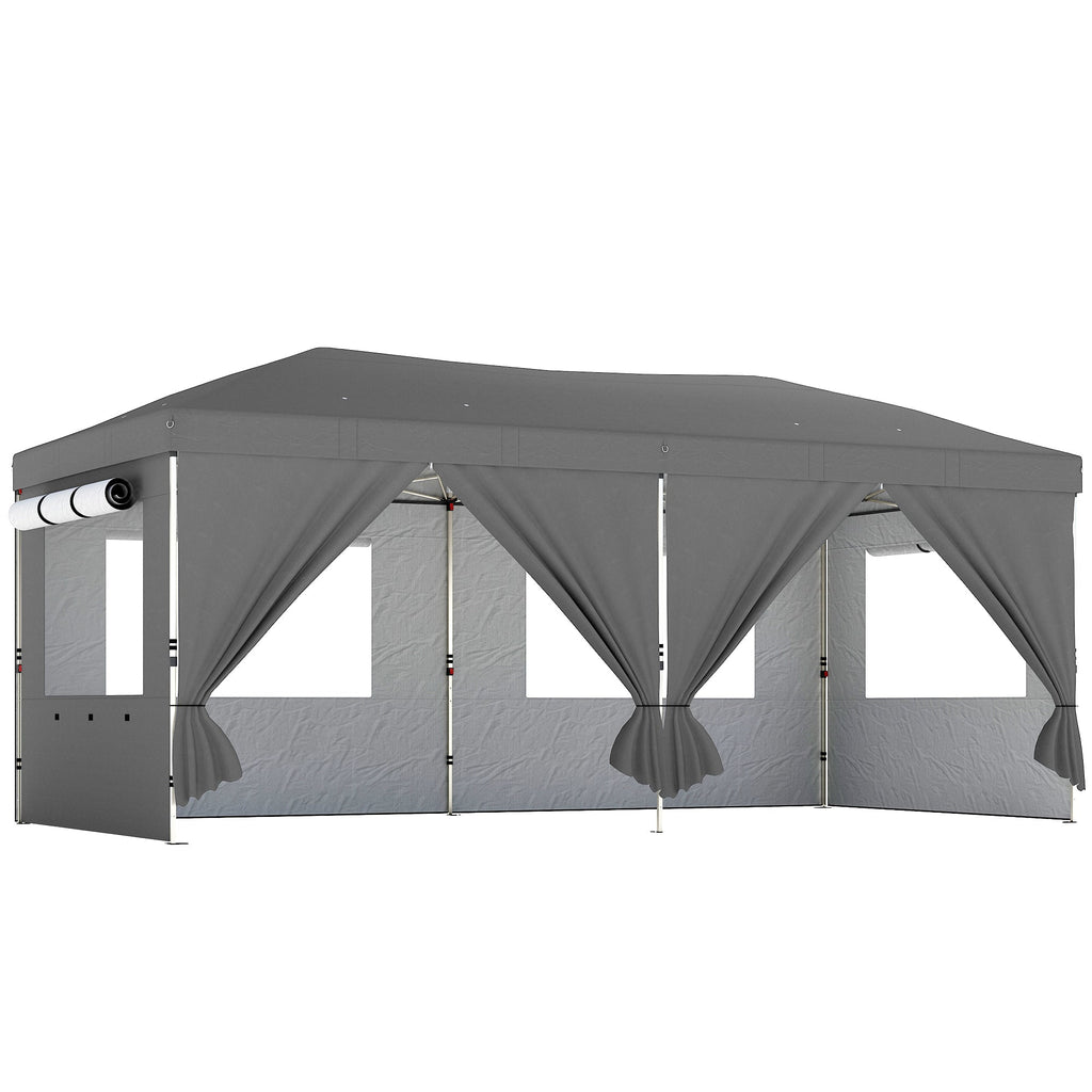 3 x 6 m Pop Up Gazebo with 6 Sidewalls, Wheeled Bag & Sandbags, Dark Grey