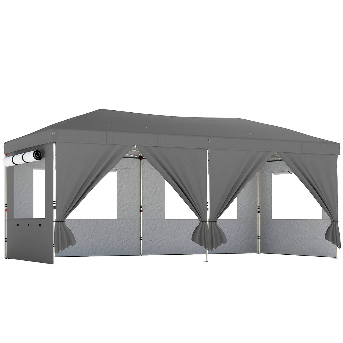 3 x 6 m Pop Up Gazebo with 6 Sidewalls, Wheeled Bag & Sandbags, Dark Grey