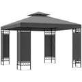 10 x 10 ft Canopy Gazebo with Double Roof and Mesh Screen Panels, Dark Grey