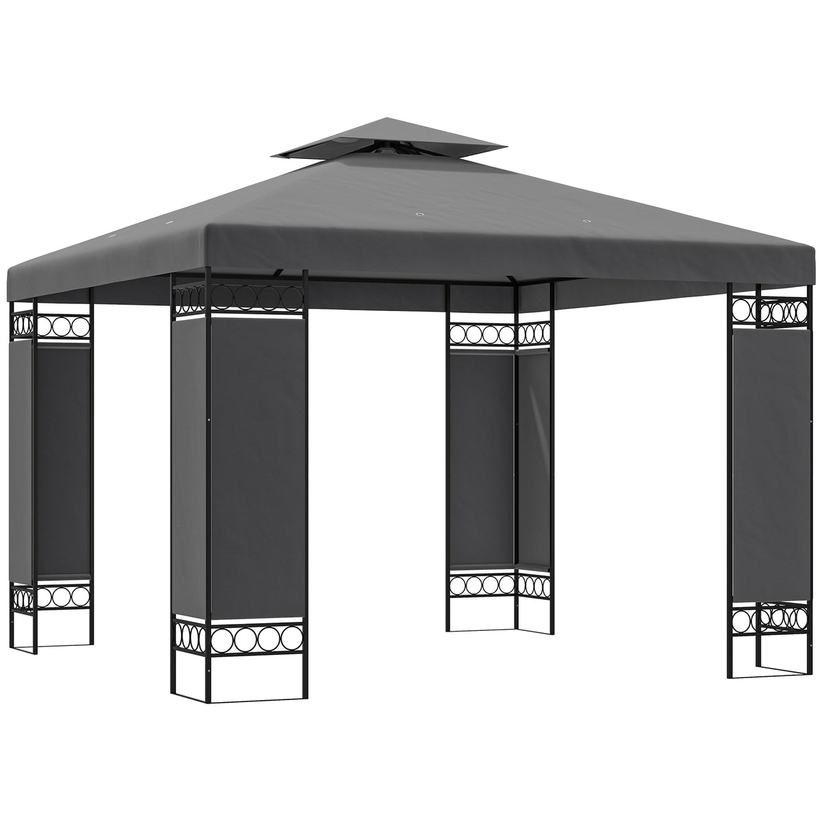 10 x 10 ft Canopy Gazebo with Double Roof and Mesh Screen Panels, Dark Grey