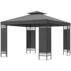10 x 10 ft Canopy Gazebo with Double Roof and Mesh Screen Panels, Dark Grey