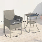 3-Piece PE Rattan Bistro Set with Glass-Top Table & Cushions, Dark Grey