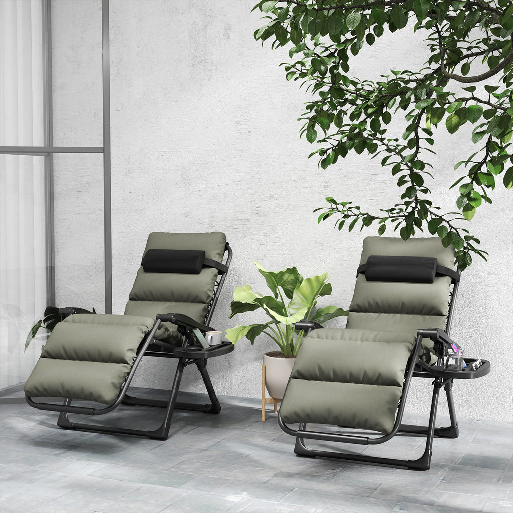 Set of 2 Zero Gravity Chairs with Cup and Phone Holder Tray, Grey