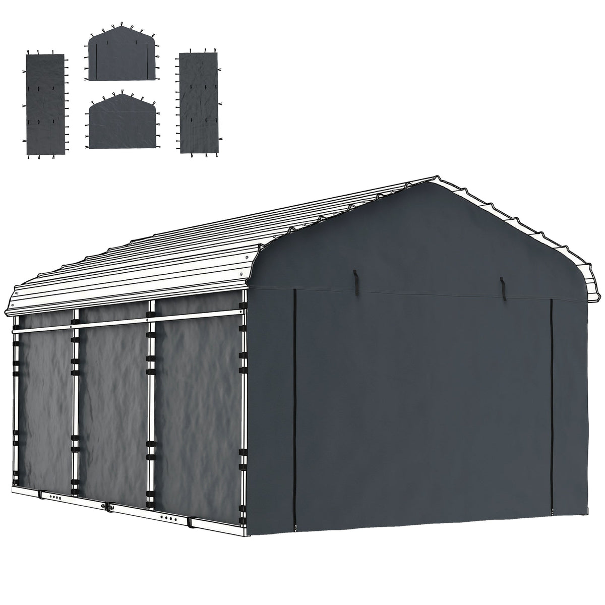 Carport Sidewall Panels Set of 4 for 12' x 20' Carports, Dark Gray