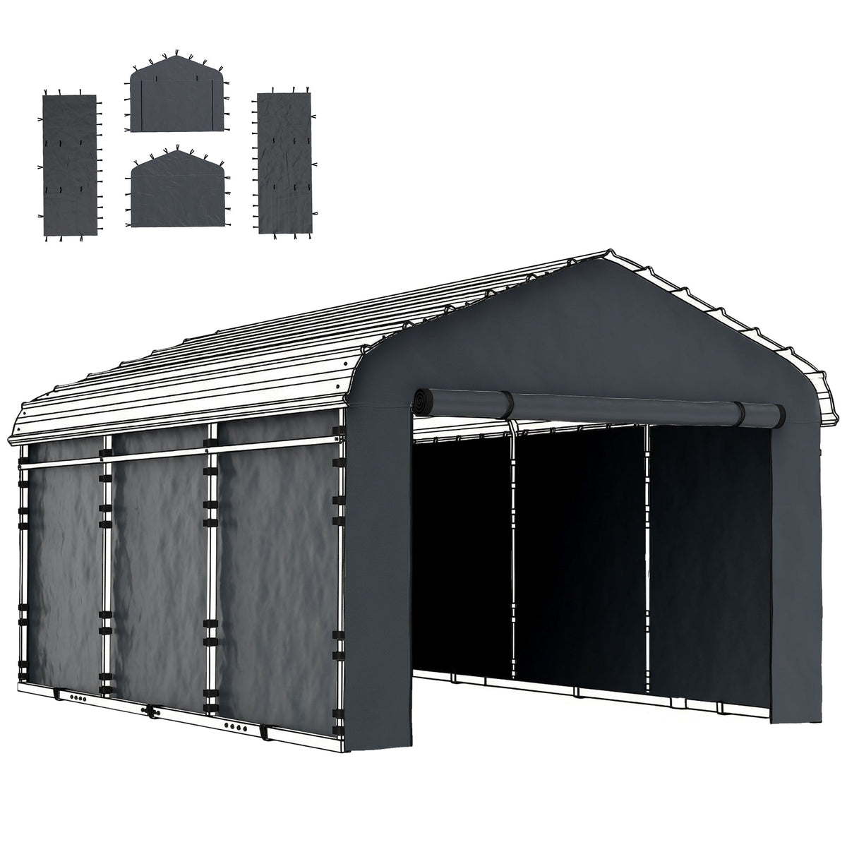 Carport Sidewall Panels Set of 4 for 12' x 20' Carports, Dark Gray