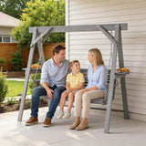 3 Seater Wooden Garden Swing Seat with Side Tables, Dark Grey