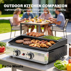 2 Burner Gas Plancha Grill with Warming Rack, 5 kW, Black