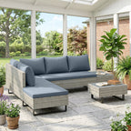 5-Seater Rattan Corner Sofa with Adjustable Backs, Table & Cushions, Grey