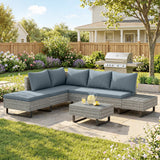 5-Seater Rattan Corner Sofa with Adjustable Backs, Table & Cushions, Grey