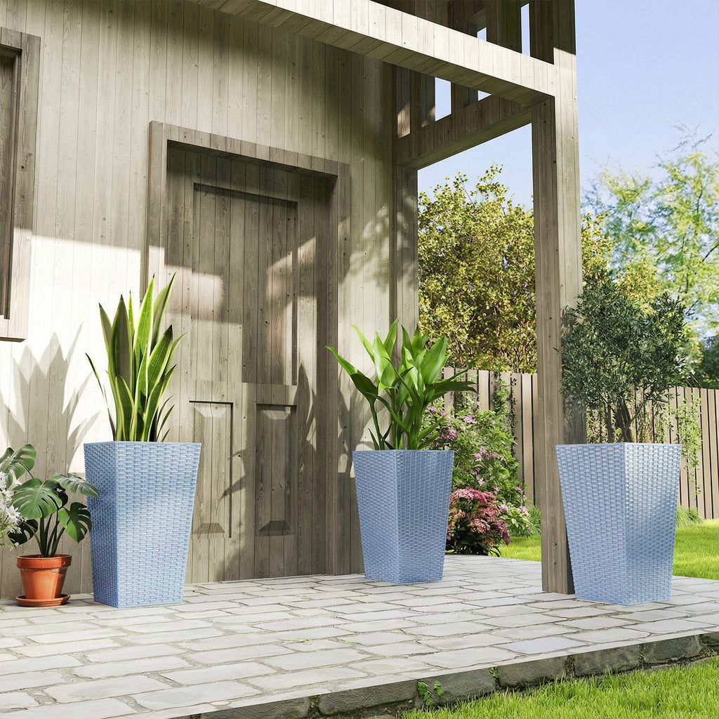 3 Piece 24" Tall Planters with Drainage Holes, Light Gray