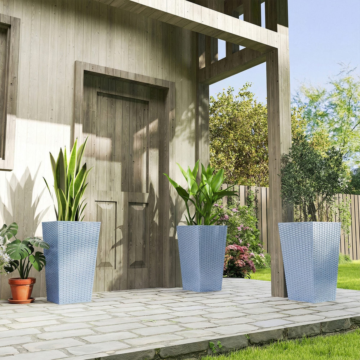 3 Piece 24" Tall Planters with Drainage Holes, Light Gray
