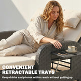 Rattan Patio Daybed with Storage Ottoman and Adjustable Backrest, Beige