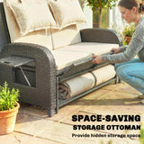 Rattan Patio Daybed with Storage Ottoman and Adjustable Backrest, Beige