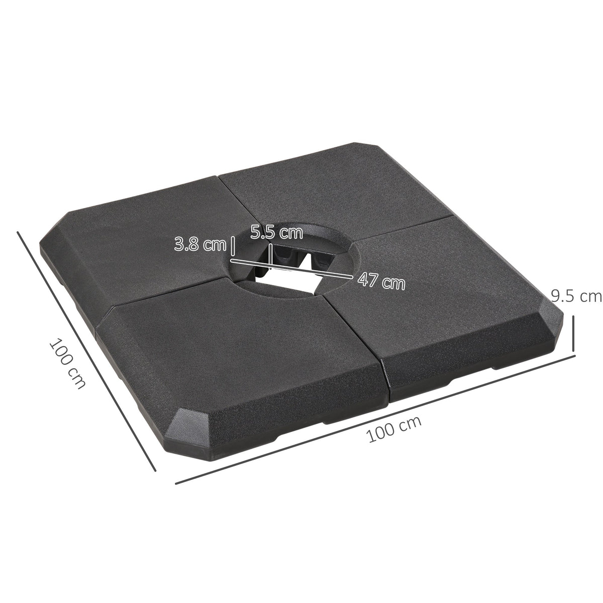 Set of 4 Parasol Base Stand Weights for Cantilever Parasols, Water and Sand Filled, Up to 120kg, Black