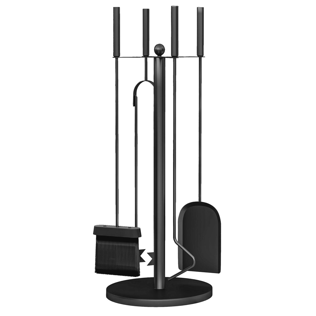 5-Piece Metal Fireplace Tool Set with Stand, Brush, Shovel, Poker & Tongs, Black