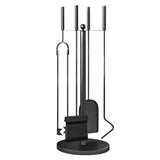 5-Piece Metal Fireplace Tool Set with Stand, Brush, Shovel, Poker & Tongs, Black