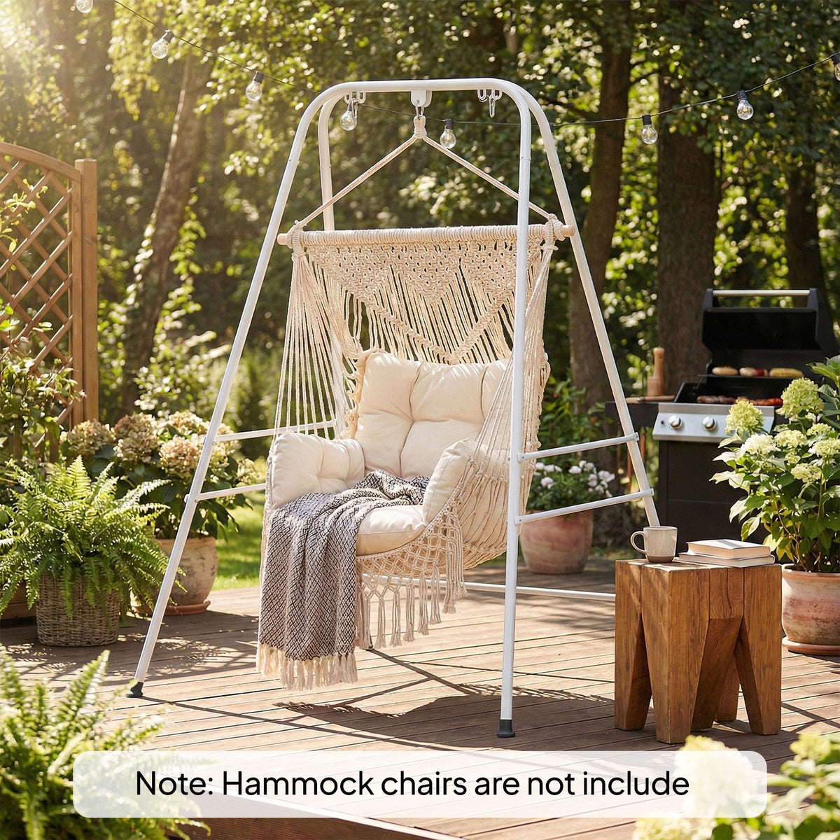 Hammock Chair Stand with Anti-Slip Pads and 2 Carabiners, White