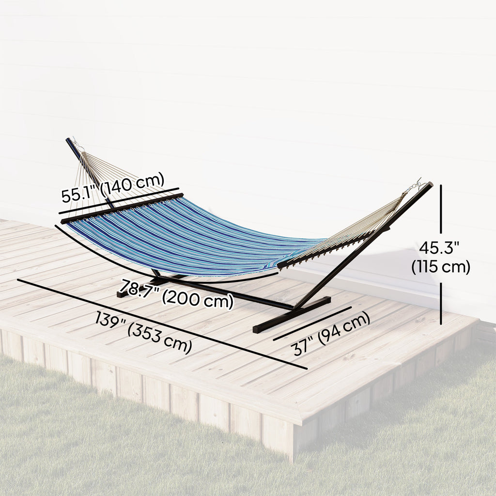 Outdoor Hammock with Stand, Detachable Pillow and Spreader Bars, Blue